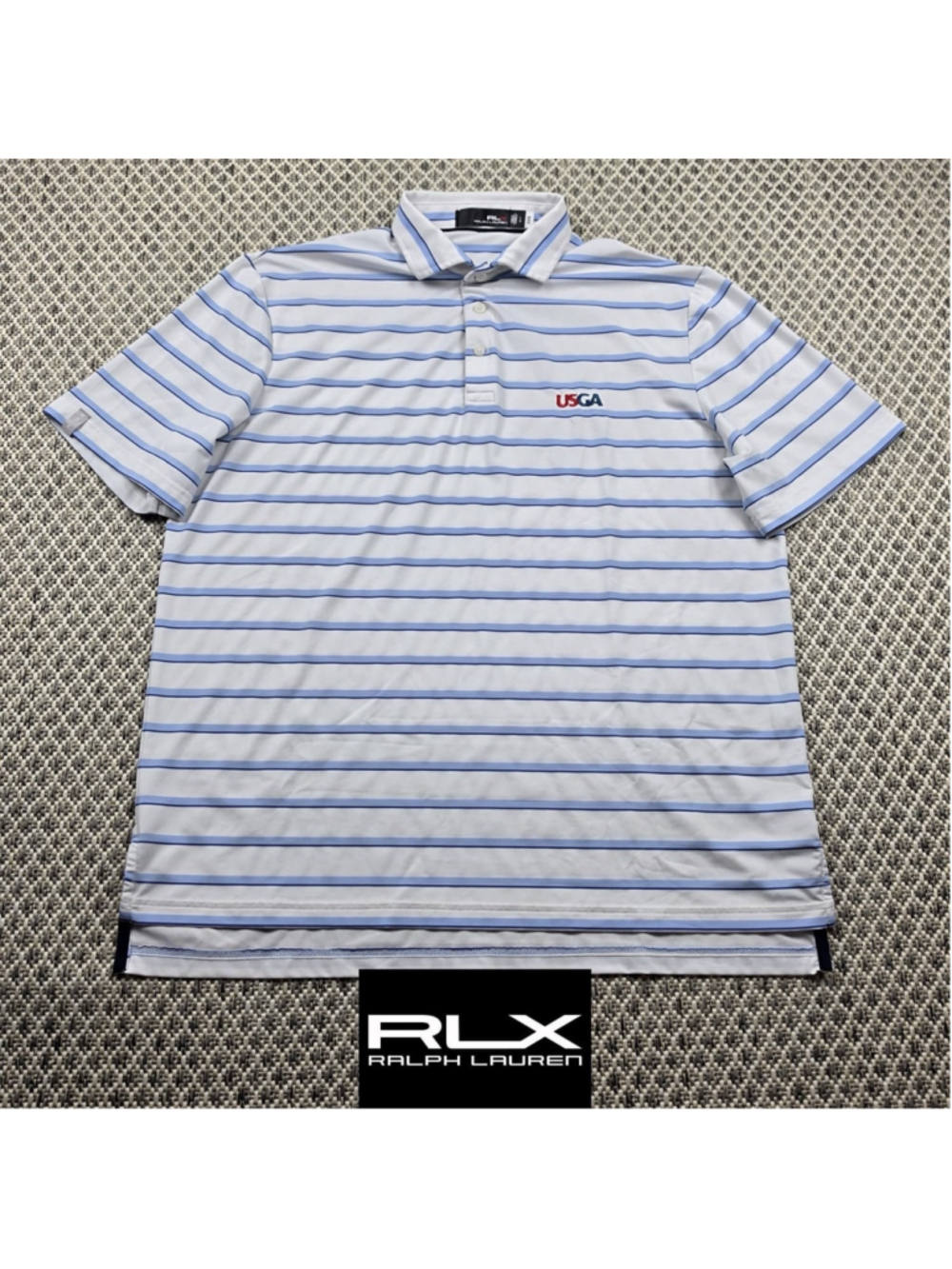 RLX Ralph Lauren USGA Golf Polo Shirt Mens Large Blue Stripe Performance